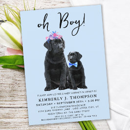 Black Labrador Retriever Puppy Hund Boy Blue Inbjudningar