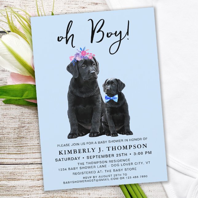 Black Labrador Retriever Puppy Hund Boy Blue Inbjudningar (Skapare uppladdad)