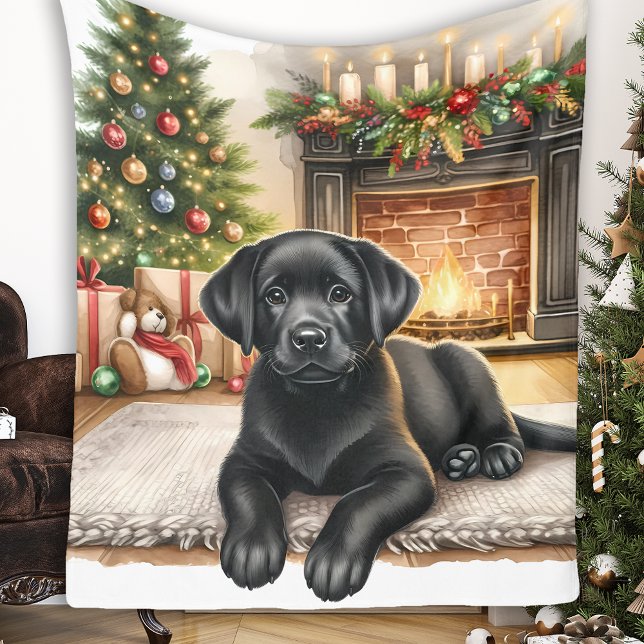 Black Labrador Retriever Puppy Hund Mysigt jul Fleecefilt (Skapare uppladdad)