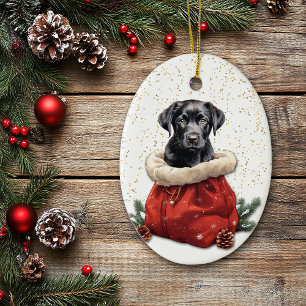 Black Labrador Retriever Puppy jul Gift Bag Julgransprydnad Keramik