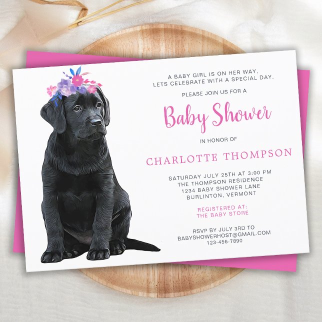 Black Labrador Retriever Puppy Rosa Baby Shower Inbjudningar (Skapare uppladdad)