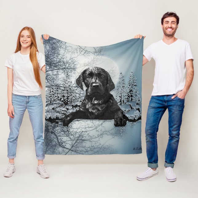 Black Labrador Retriever puppy T-Shirt Throw Pil Fleecefilt (På plats)