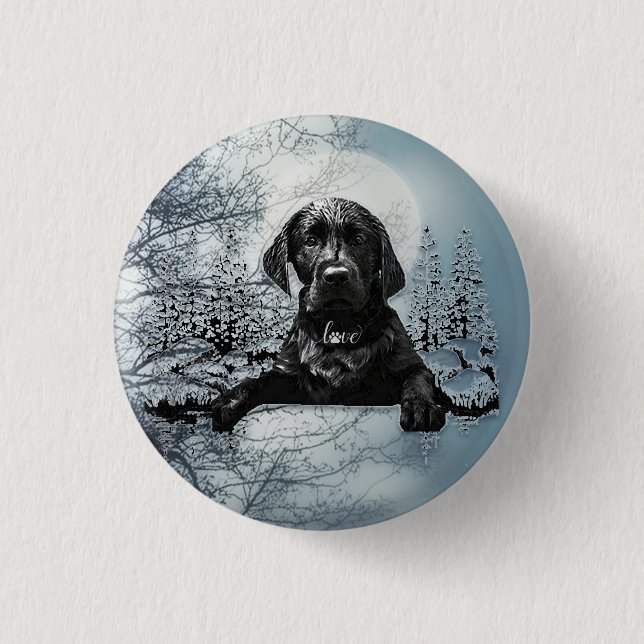 Black Labrador Retriever puppy T-Shirt Throw Pil Knapp (Framsida)