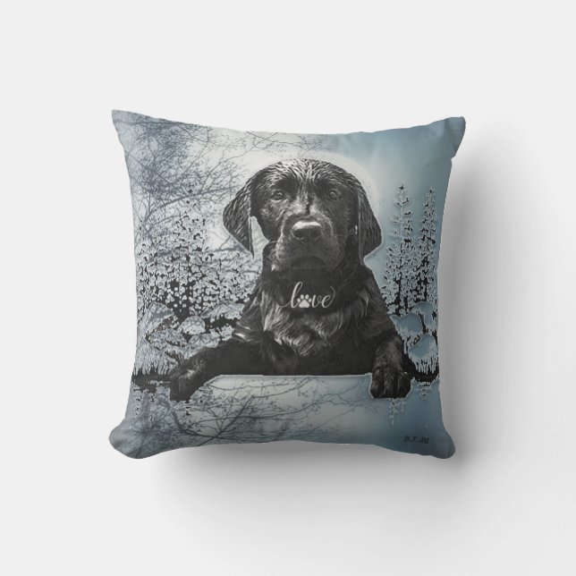 Black Labrador Retriever puppy T-Shirt Throw Pil Kudde (Framsida)