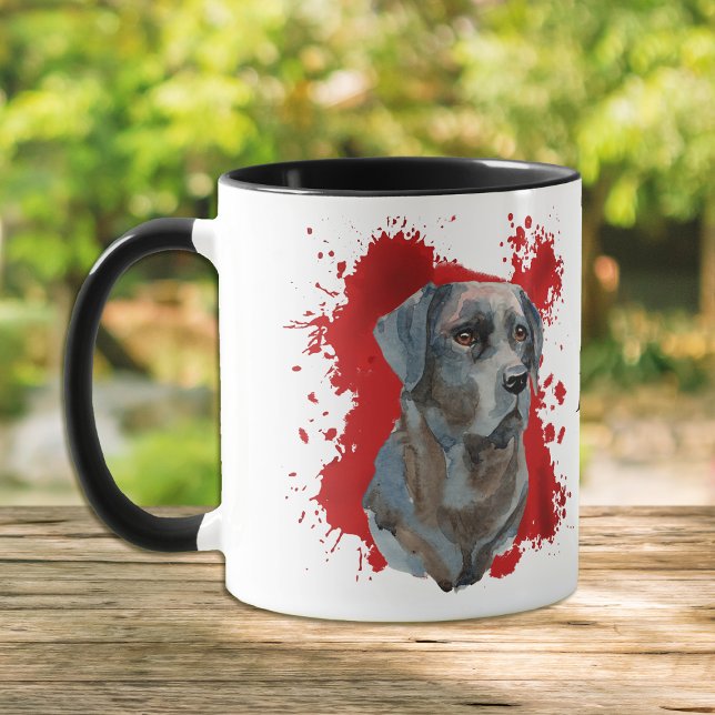 Black Labrador Retriever Red Abstrakt Background Mugg (Skapare uppladdad)