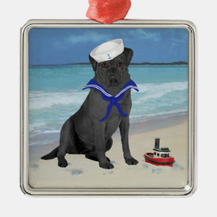 Black Labrador Retriever Sailor Julgransprydnad Metall