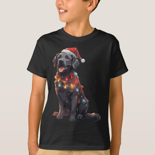 Black Labrador Retriever Santa Hat-julljus T Shirt (Framsida)