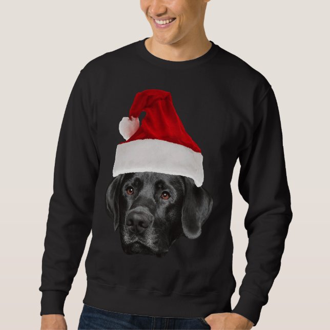 Black Labrador Retriever Santa Hat Lång Ärmad Tröja (Framsida)