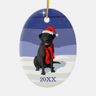 Black Labrador Retriever Santa Hat & Scarf Julgransprydnad Keramik