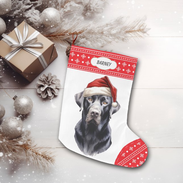 Black Labrador Retriever Santa Hat Stor Julstrumpa (Skapare uppladdad)