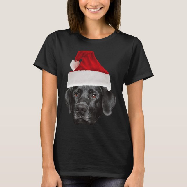 Black Labrador Retriever Santa Hat T Shirt (Framsida)