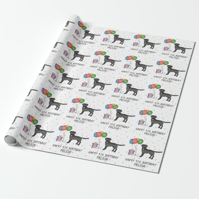 Black Labrador Retriever Tecknad hund - födelsedag Presentpapper (Utrullad)