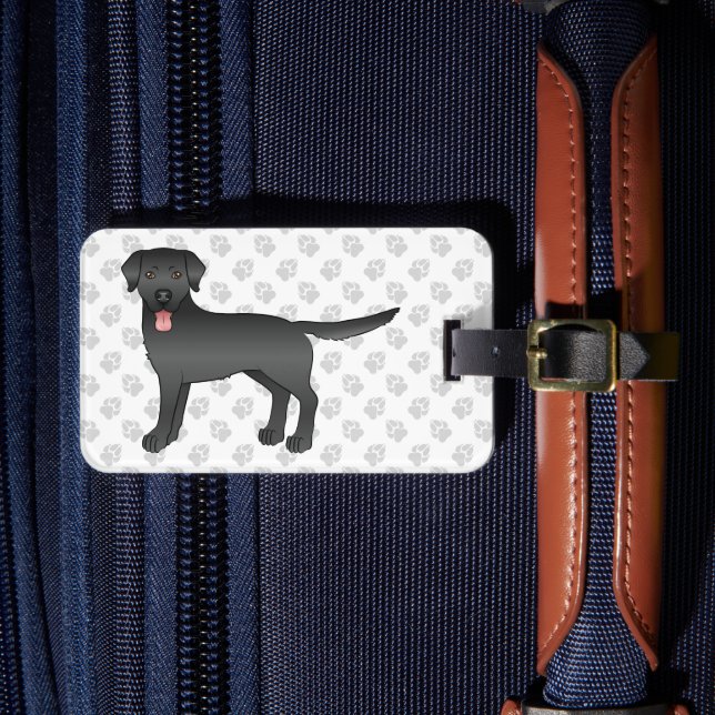 Black Labrador Retriever Tecknad hund & Text Lugga Bagagebricka (Framsida Insitu 4)