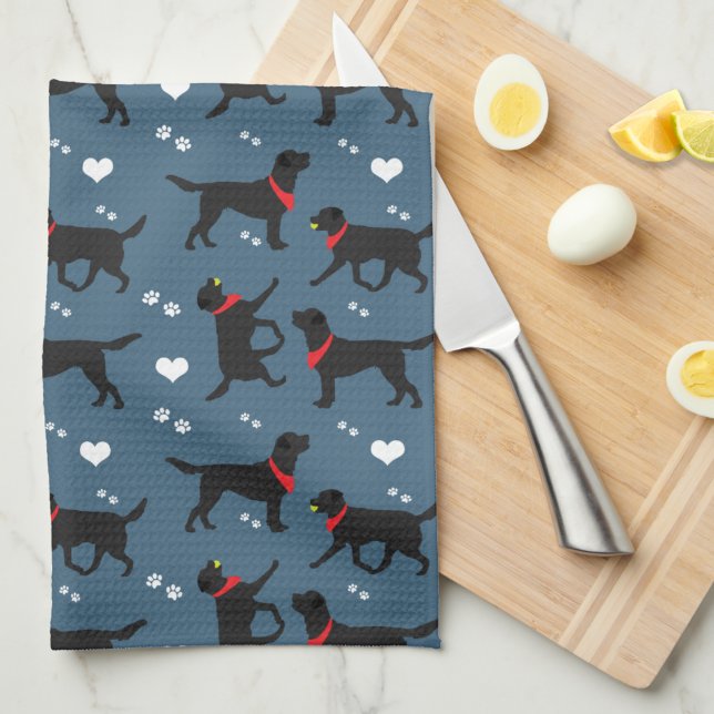 Black Labrador Retrievers Navy Blue Kökshandduk (Black Labs Kitchen Towel)