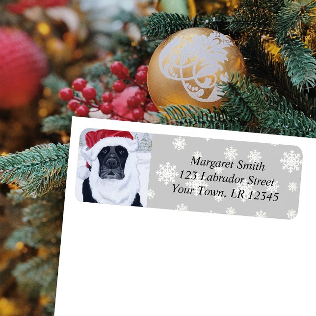 Black Labrador-Returadressen Snö Returadress Etikett (Black Labrador Santa Snowflakes Design Christmas Return Address Labels for Black Labrador Owners.)