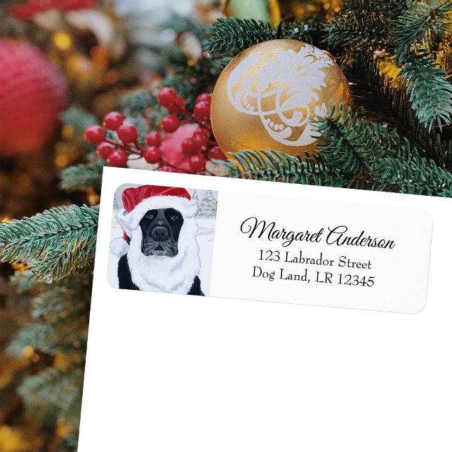 Black Labrador-Returadressen Snö Returadress Etikett (Black Labrador Christmas Snow Design Return Address Labels for Black Labrador Owners.  Santa hat.)