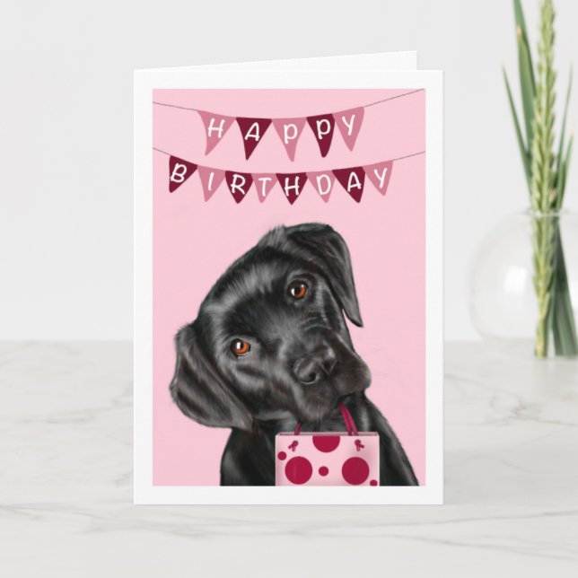 Black Labrador Rosa Birthday Greeting Card Kort (Framsida)