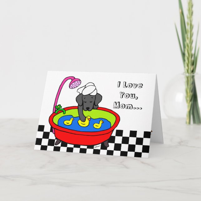 Black Labrador & Rubber Ankor Tecknad Kort (Framsida)