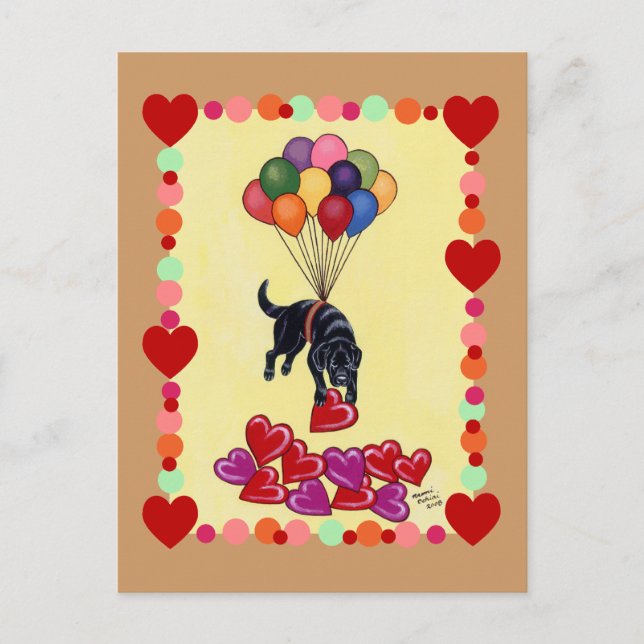 Black Labrador samlar in KÄRLEK (med ram) Vykort (Framsida)