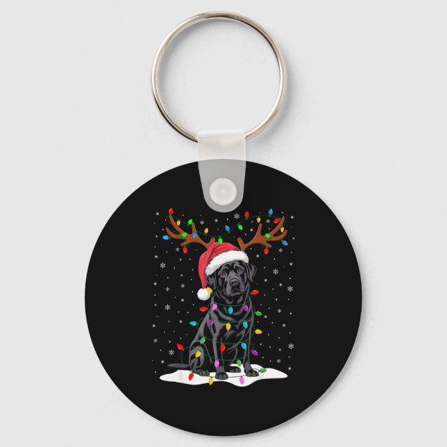 Black Labrador Santa Hat Reindeer Tree Lights Chri Nyckelring (Framsida)
