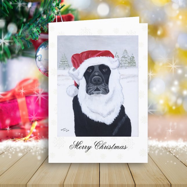 Black Labrador Santa Snö jul Helgkort (Black Labrador Santa and Snow View Design Christmas Cards for Black Labrador Owners.  Snowflakes.)