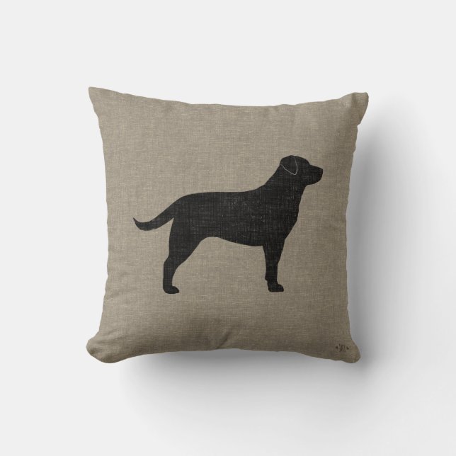 Black Labrador Silhouette Faux Linen Stil Kudde (Framsida)