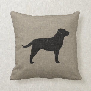 Black Labrador Silhouette Faux Linen Stil Kudde