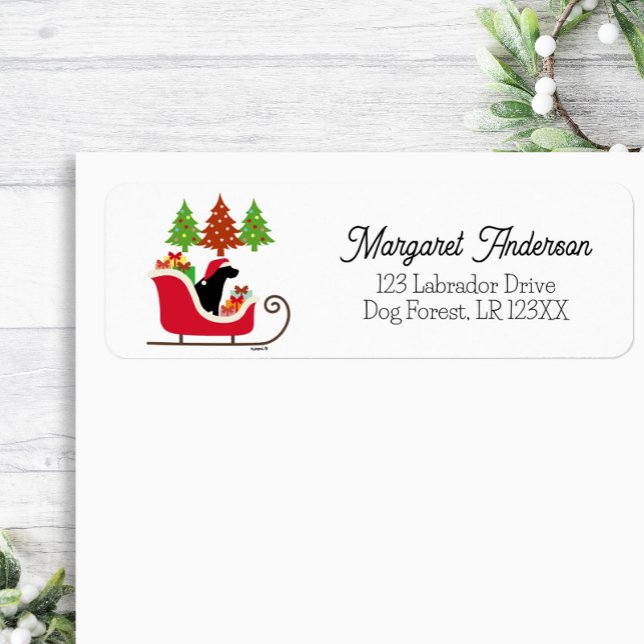 Black Labrador Silhouette jul Sleigh Returadress Etikett (Black Labrador Silhouette Christmas Sleigh design Return Address Label for Labrador Owners.)