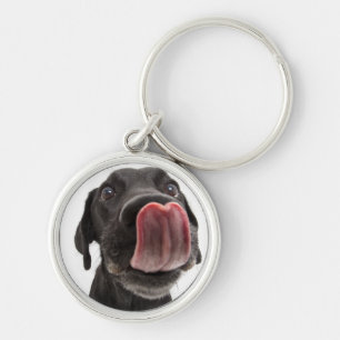 Black Labrador Slickar sin näsa Rund Silverfärgad Nyckelring