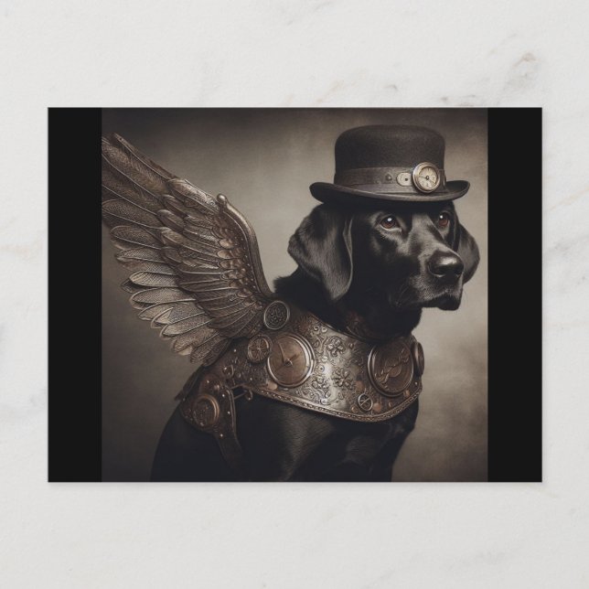 Black Labrador Steampunk Vykort (Framsida)