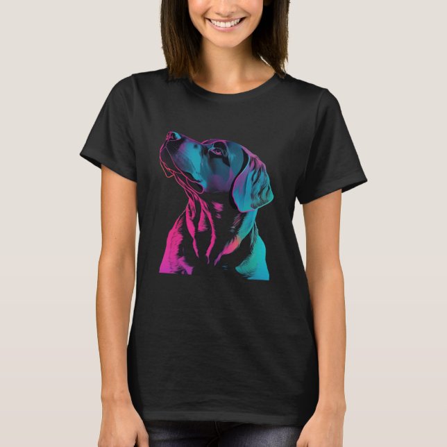 Black Labrador Synthwave 80s Retrowave Aesthetic T Shirt (Framsida)