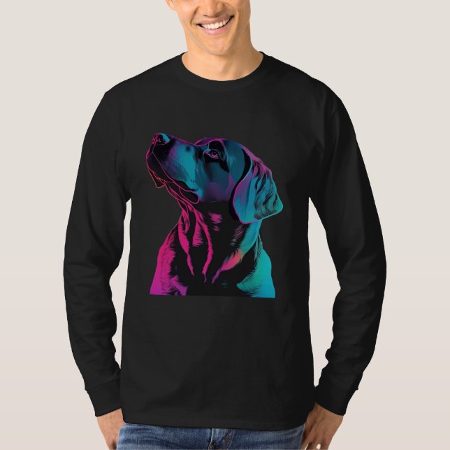 Black Labrador Synthwave 80s Retrowave Aesthetic T Shirt (Framsida)