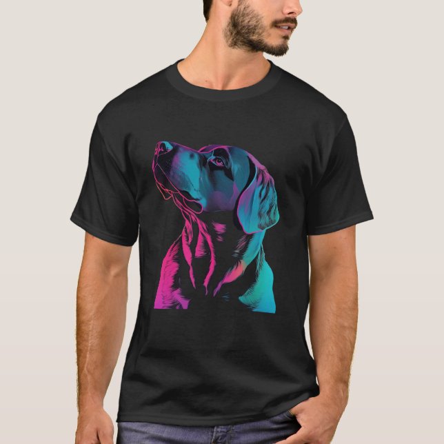 Black Labrador Synthwave 80s Retrowave Aesthetic T Shirt (Framsida)
