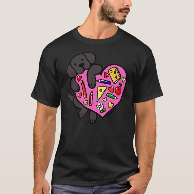 Black Labrador Teacher S Heart T Shirt (Framsida)