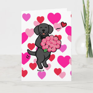 Black Labrador Tecknad Ro Valentine Helgdag Car Helgkort