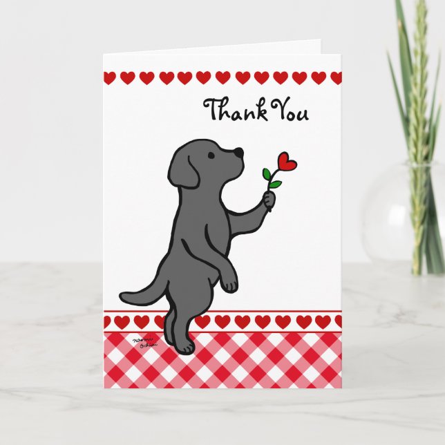 Black Labrador Tiny Heart Flower Tecknad Tack Kort (Framsida)