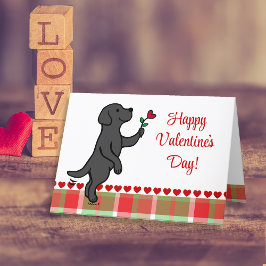 Black Labrador Tiny Heart Flower Valentine Helgkort