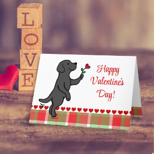Black Labrador Tiny Heart Flower Valentine Helgkort
