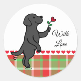 Black Labrador Tiny Heart Flower Valentine Runt Klistermärke