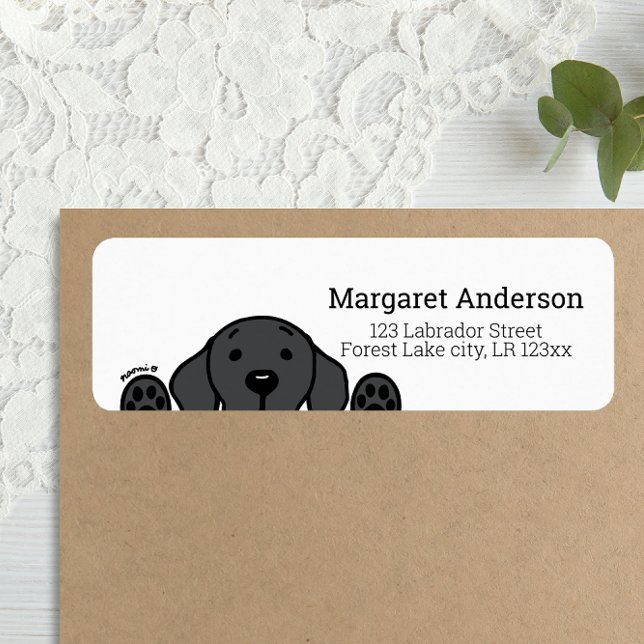 Black Labrador Watching Returadress Etikett (Black Labrador Cartoon Style Return Address Label for Black Labrador Owners.)