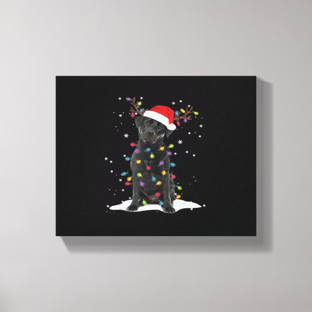 Black Labrador Xmas Dog Christmas Tree Light Class Canvastryck (Framsida)