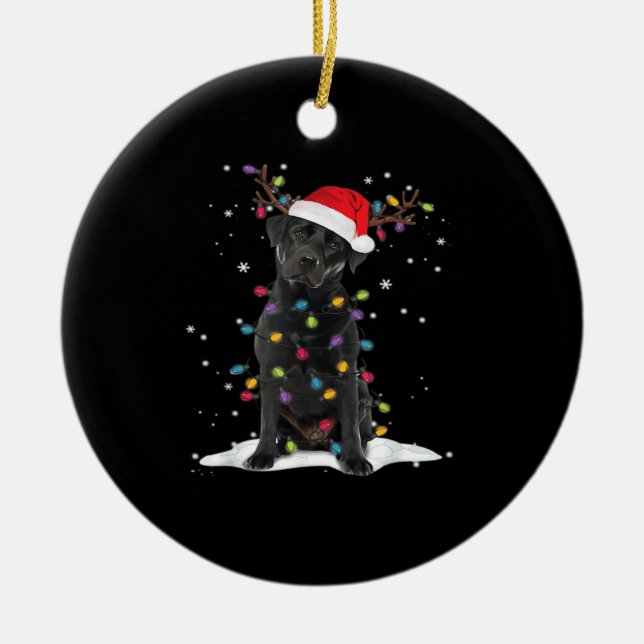 Black Labrador Xmas Dog Christmas Tree Light Class Julgransprydnad Keramik (Framsidan)