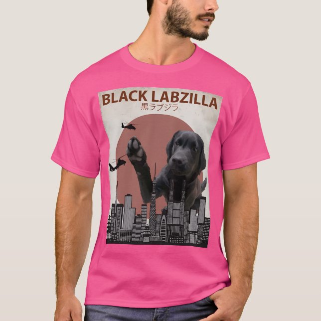 Black Labzilla - Giant Labrador Retriever Lab Hund T Shirt (Framsida)
