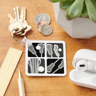 Black Lacrosse Blocks of Sticks and Bollar Nyckelring