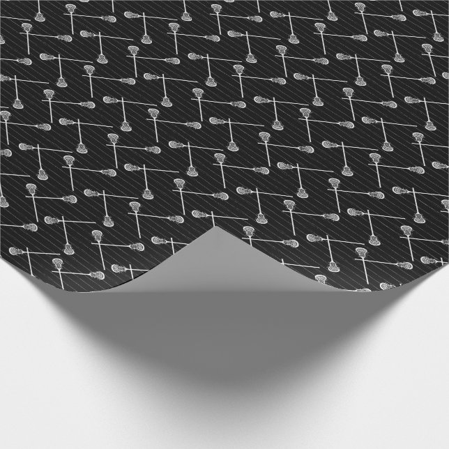Black Lacrosse White Sticks Patterned Presentpapper (Hörn)