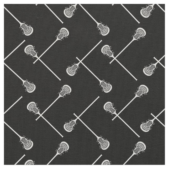 Black Lacrosse White Sticks Patterned Tyg (Närbild)