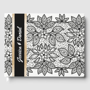 Black Lacy Bröllop Guest Bok