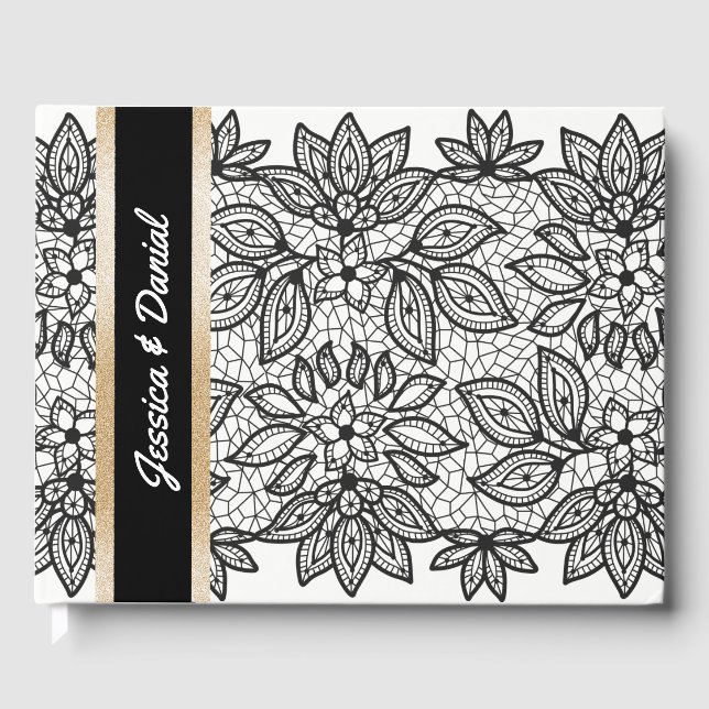 Black Lacy Bröllop Guest Bok (Framsida)