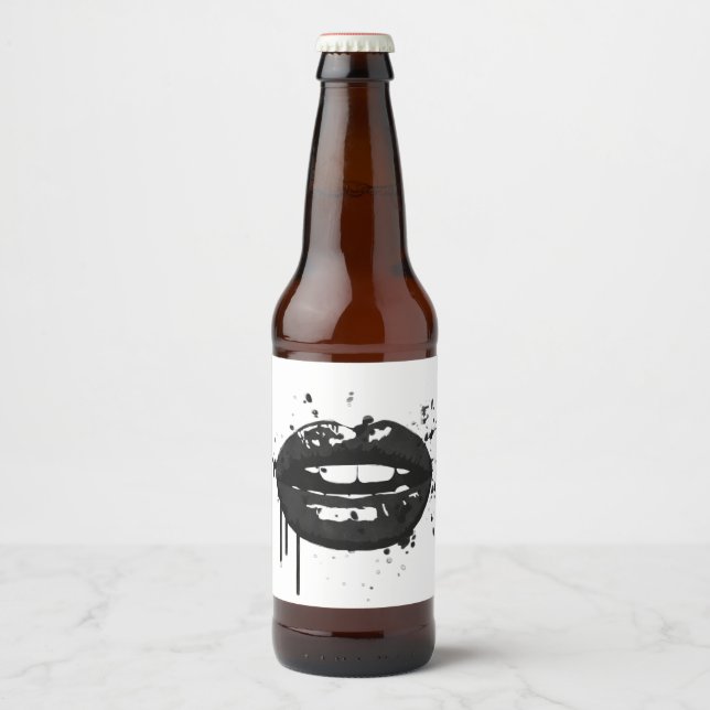 Black läppar snyggt mode pussmakeup artist ölflaska etikett (Framsida)
