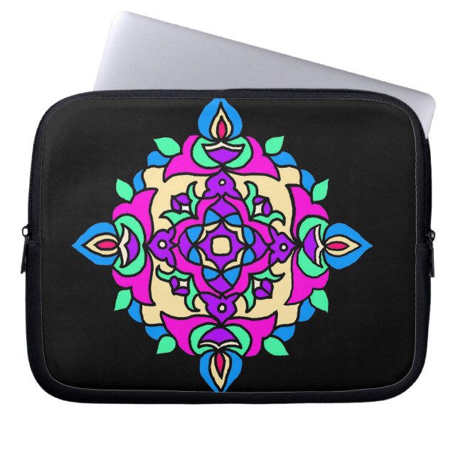 Black Laptop sleeve med Bright Rangoli Mönster (Framsidan)
